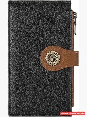 Slim RFID Blocking Leather Wallet with 16 Card Slots Zipper Pocket